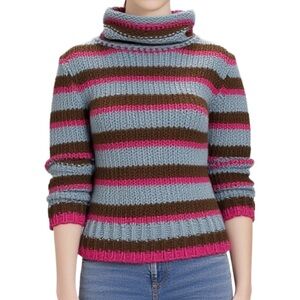 Vintage Cropped Chunky Knit Striped Turtleneck Sweater in Blue & Pink  Size XS